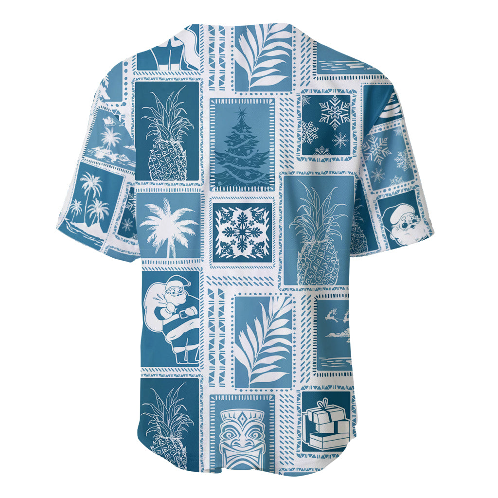 Hawaii Christmas Retro Patchwork Baseball Jersey Aquamarine LT7 - Wonder Print Shop