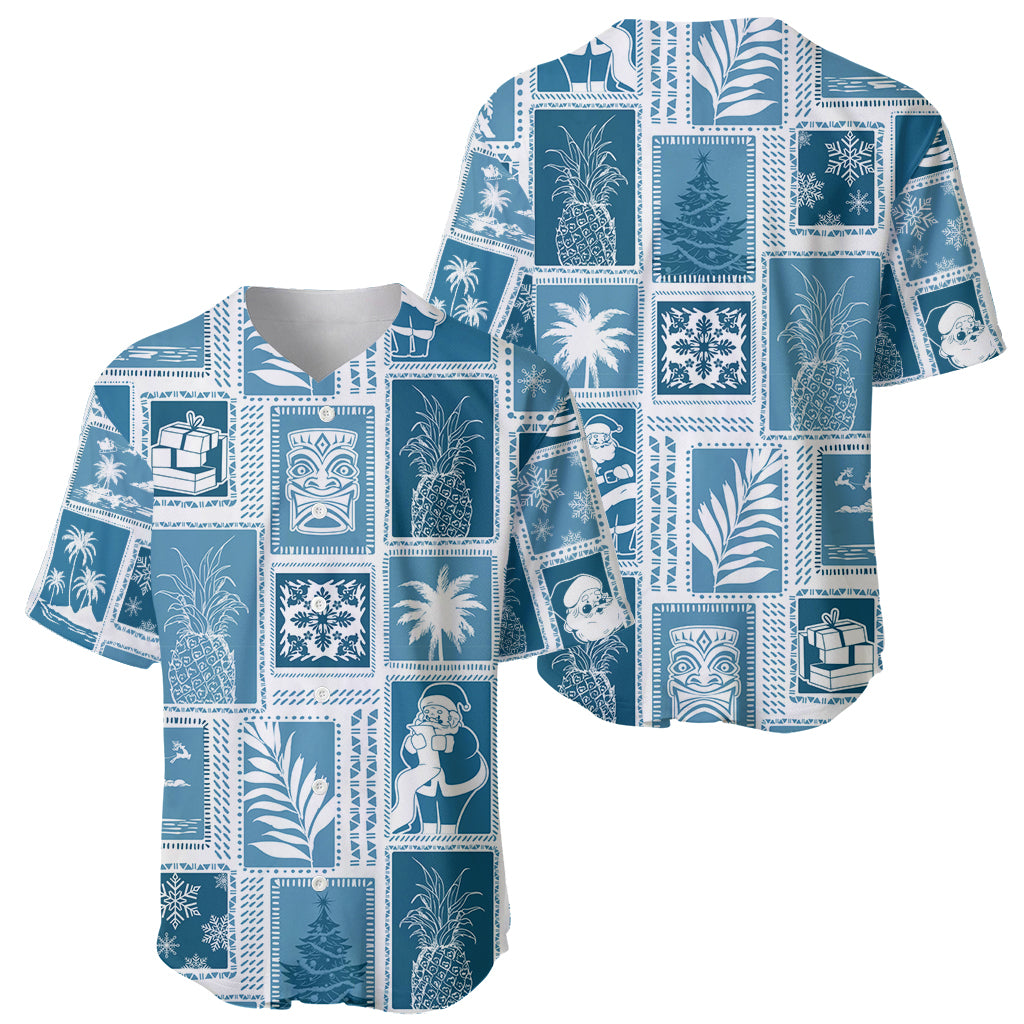 Hawaii Christmas Retro Patchwork Baseball Jersey Aquamarine LT7 - Wonder Print Shop