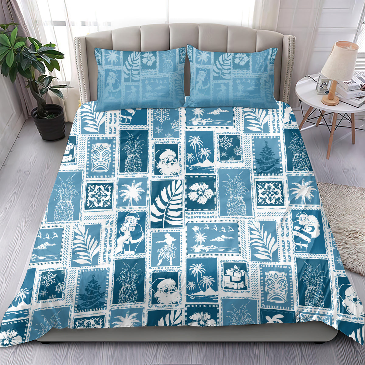 Hawaii Christmas Retro Patchwork Bedding Set Aquamarine LT7 - Wonder Print Shop