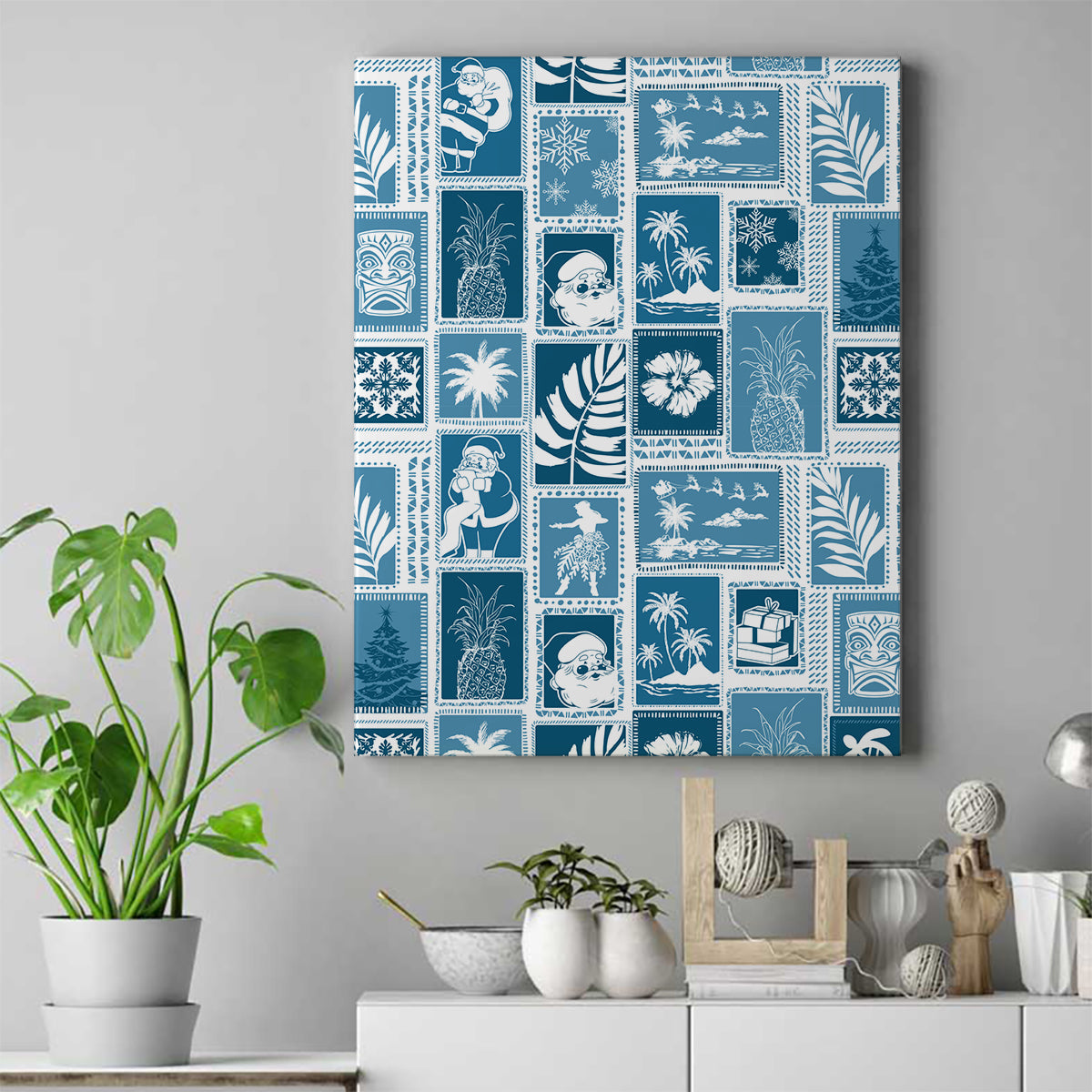 Hawaii Christmas Retro Patchwork Canvas Wall Art Aquamarine LT7 - Wonder Print Shop