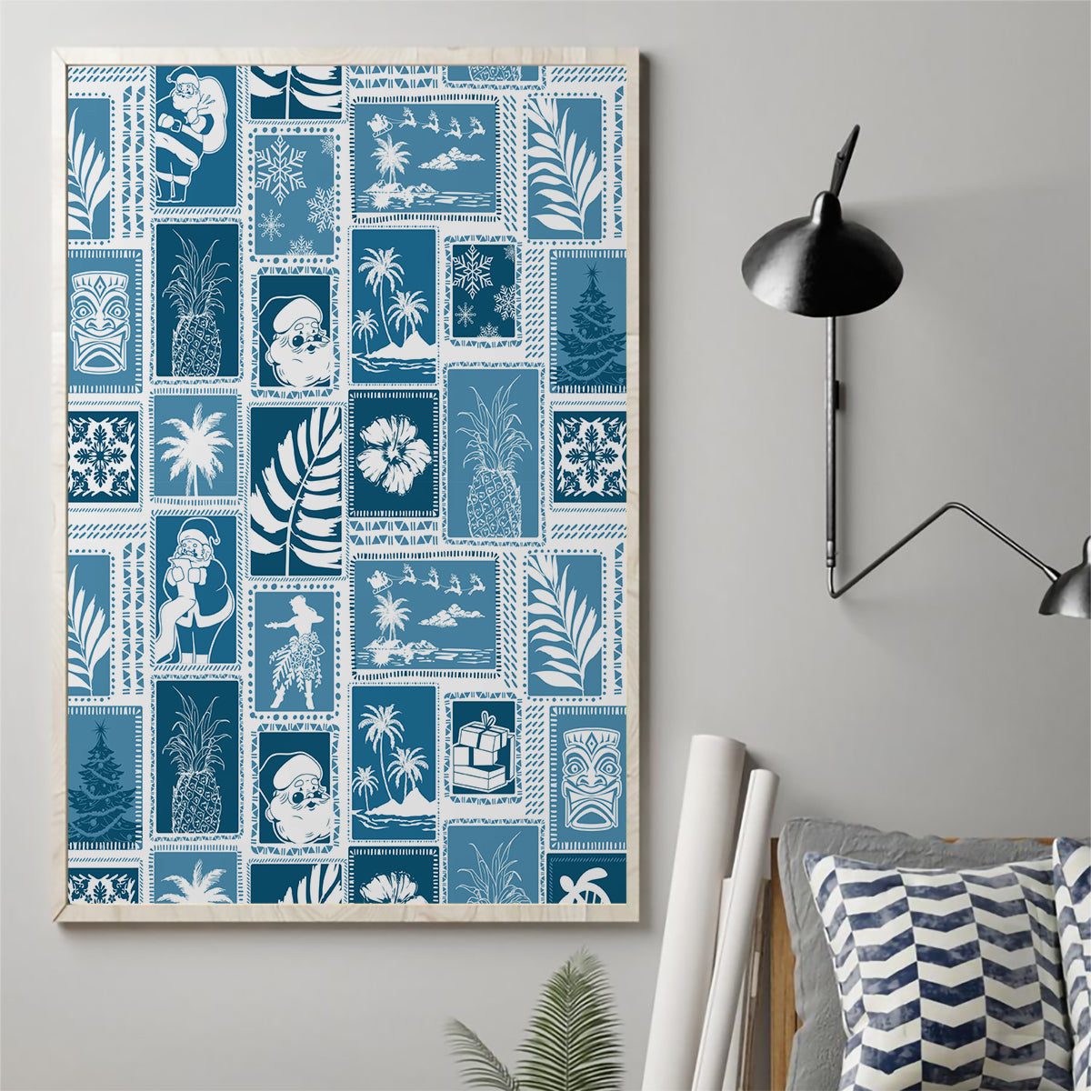 Hawaii Christmas Retro Patchwork Canvas Wall Art Aquamarine LT7 - Wonder Print Shop