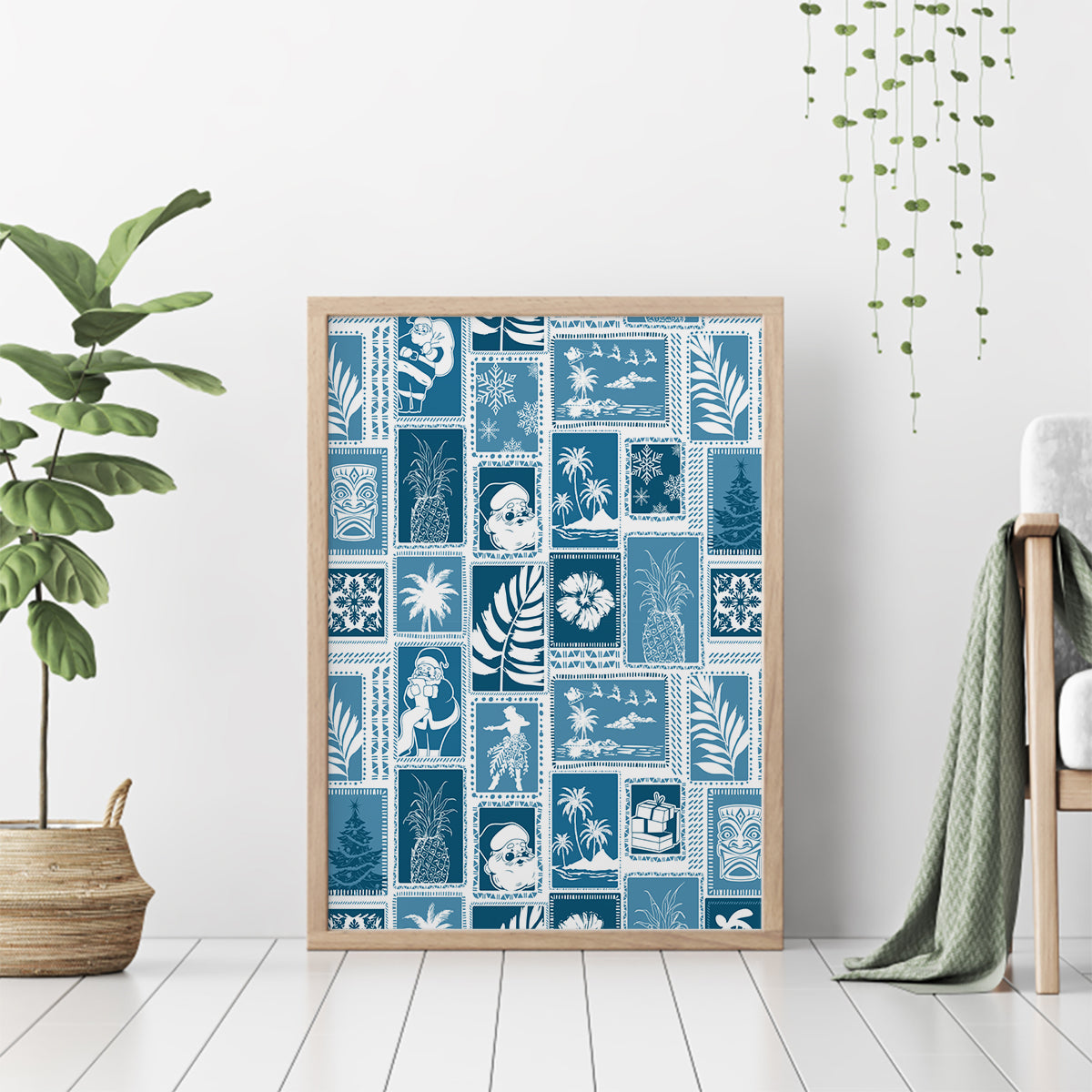 Hawaii Christmas Retro Patchwork Canvas Wall Art Aquamarine LT7 - Wonder Print Shop