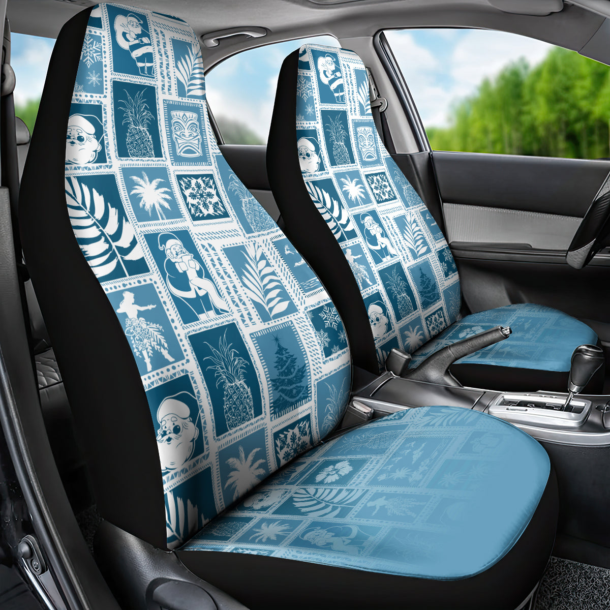 Hawaii Christmas Retro Patchwork Car Seat Cover Aquamarine LT7 - Wonder Print Shop