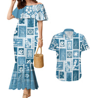 Hawaii Christmas Retro Patchwork Couples Matching Mermaid Dress and Hawaiian Shirt Aquamarine LT7 - Wonder Print Shop