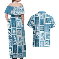 Hawaii Christmas Retro Patchwork Couples Matching Off Shoulder Maxi Dress and Hawaiian Shirt Aquamarine LT7 - Wonder Print Shop