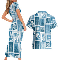 Hawaii Christmas Retro Patchwork Couples Matching Short Sleeve Bodycon Dress and Hawaiian Shirt Aquamarine LT7 - Wonder Print Shop