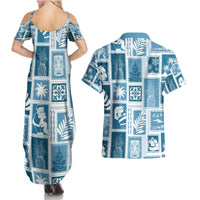 Hawaii Christmas Retro Patchwork Couples Matching Summer Maxi Dress and Hawaiian Shirt Aquamarine LT7 - Wonder Print Shop