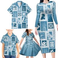 Hawaii Christmas Retro Patchwork Family Matching Long Sleeve Bodycon Dress and Hawaiian Shirt Aquamarine LT7 - Wonder Print Shop
