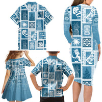 Hawaii Christmas Retro Patchwork Family Matching Long Sleeve Bodycon Dress and Hawaiian Shirt Aquamarine LT7 - Wonder Print Shop