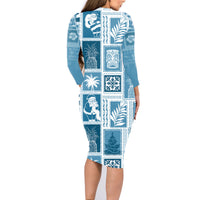 Hawaii Christmas Retro Patchwork Family Matching Long Sleeve Bodycon Dress and Hawaiian Shirt Aquamarine LT7 - Wonder Print Shop