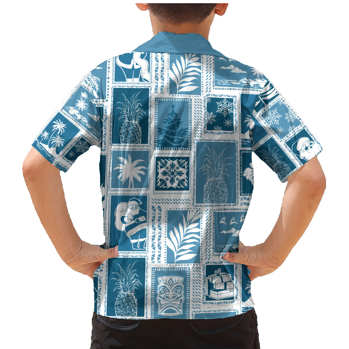 Hawaii Christmas Retro Patchwork Family Matching Mermaid Dress and Hawaiian Shirt Aquamarine LT7 - Wonder Print Shop