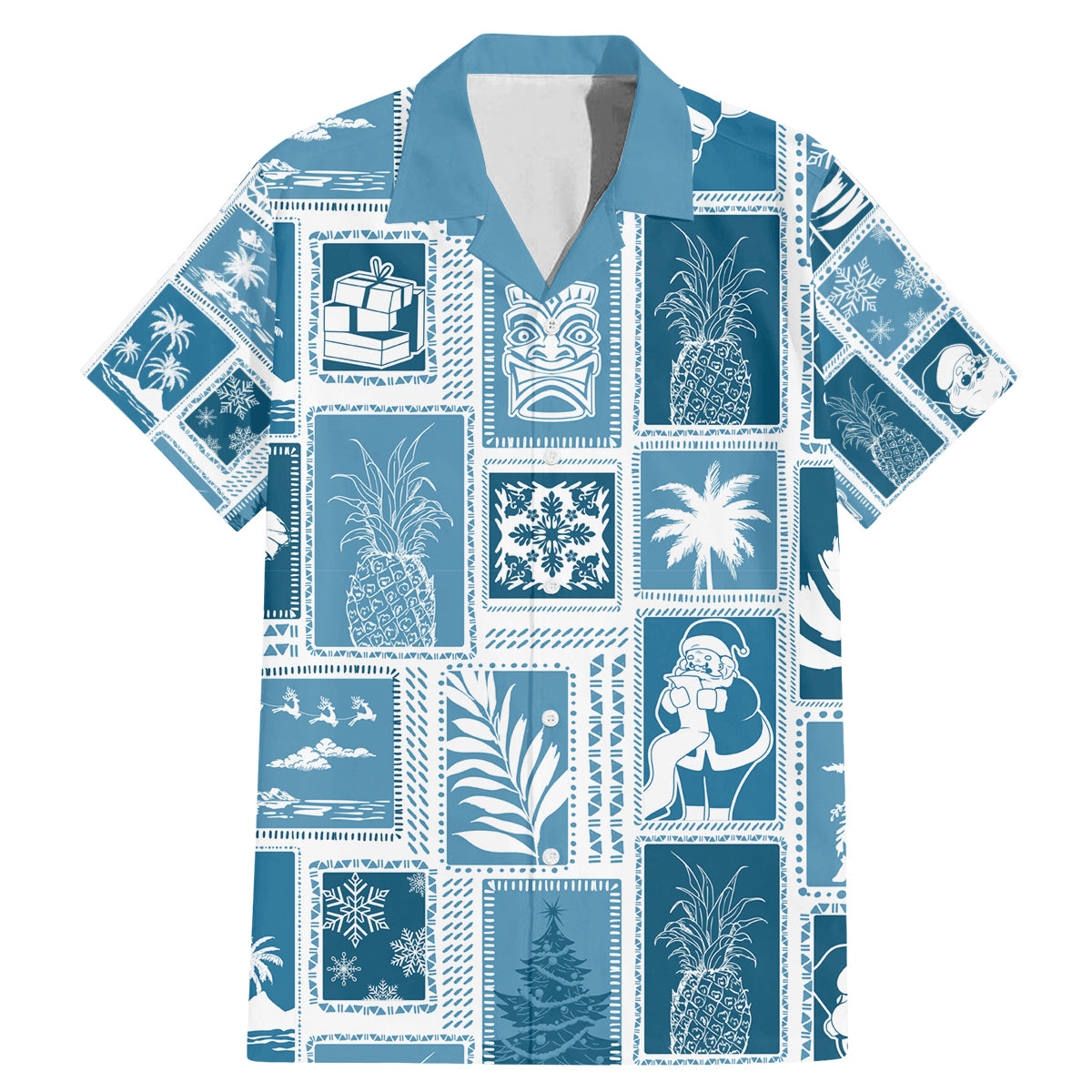 Hawaii Christmas Retro Patchwork Family Matching Mermaid Dress and Hawaiian Shirt Aquamarine LT7 - Wonder Print Shop