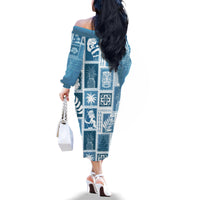 Hawaii Christmas Retro Patchwork Family Matching Off Shoulder Long Sleeve Dress and Hawaiian Shirt Aquamarine - Wonder Print Shop
