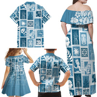 Hawaii Christmas Retro Patchwork Family Matching Off Shoulder Maxi Dress and Hawaiian Shirt Aquamarine LT7 - Wonder Print Shop