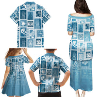 Hawaii Christmas Retro Patchwork Family Matching Puletasi Dress and Hawaiian Shirt Aquamarine - Wonder Print Shop