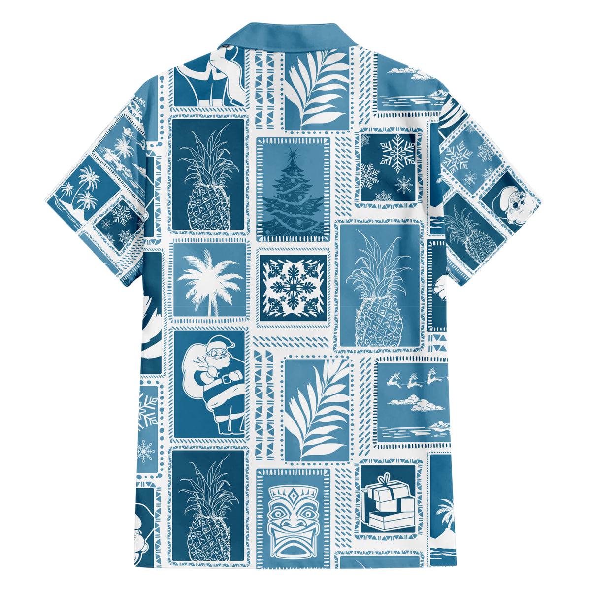 Hawaii Christmas Retro Patchwork Family Matching Short Sleeve Bodycon Dress and Hawaiian Shirt Aquamarine - Wonder Print Shop
