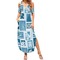 Hawaii Christmas Retro Patchwork Family Matching Summer Maxi Dress and Hawaiian Shirt Aquamarine - Wonder Print Shop