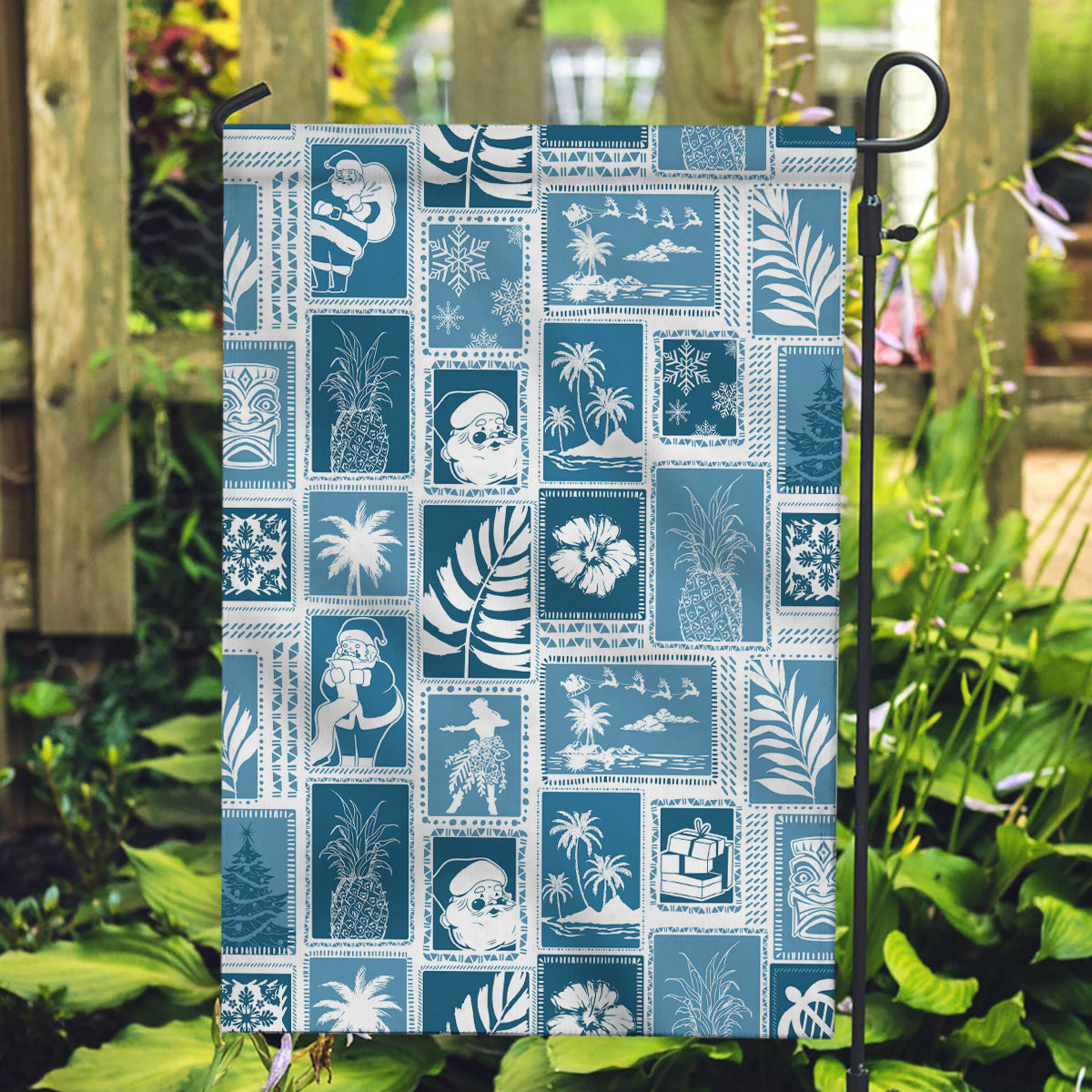 Hawaii Christmas Retro Patchwork Garden Flag Aquamarine - Wonder Print Shop