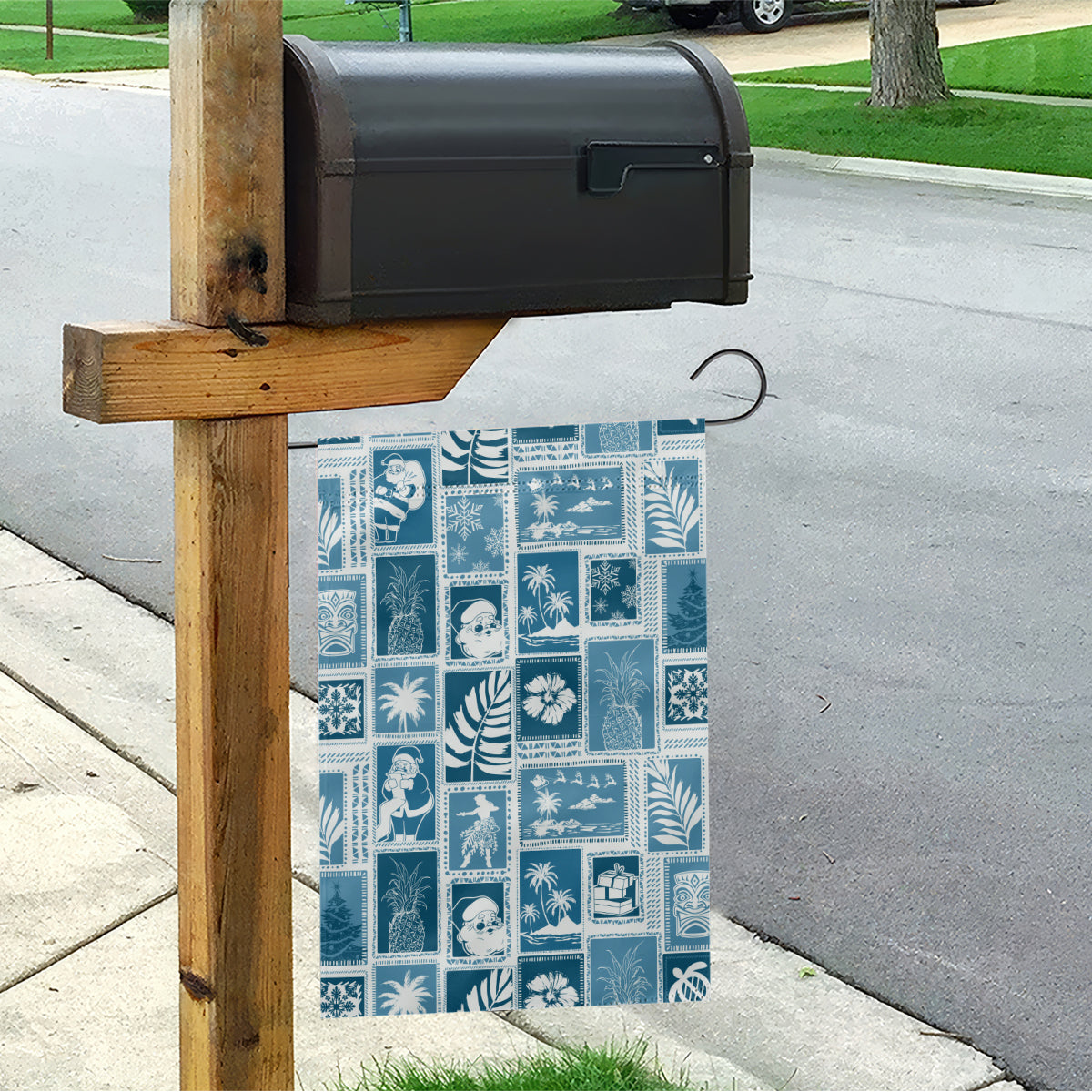 Hawaii Christmas Retro Patchwork Garden Flag Aquamarine - Wonder Print Shop