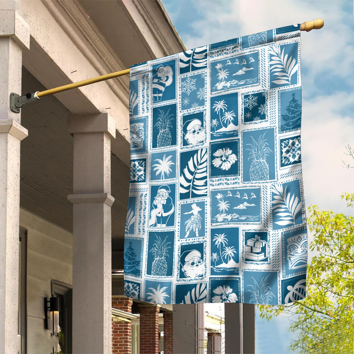 Hawaii Christmas Retro Patchwork Garden Flag Aquamarine - Wonder Print Shop