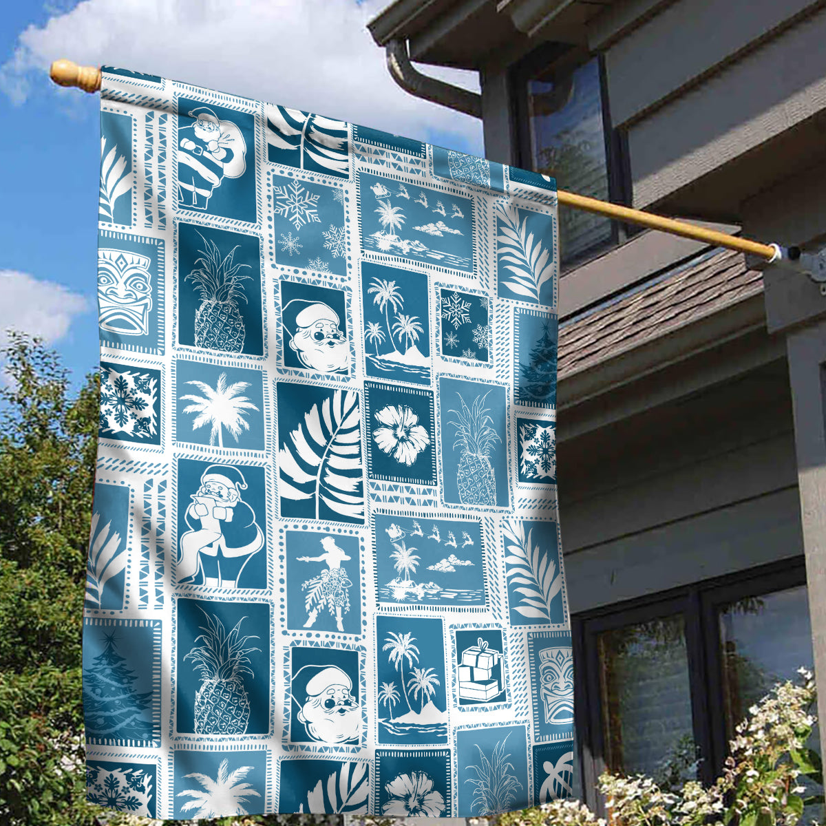 Hawaii Christmas Retro Patchwork Garden Flag Aquamarine - Wonder Print Shop