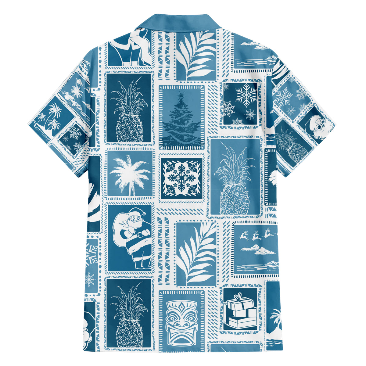 Hawaii Christmas Retro Patchwork Hawaiian Shirt Aquamarine - Wonder Print Shop