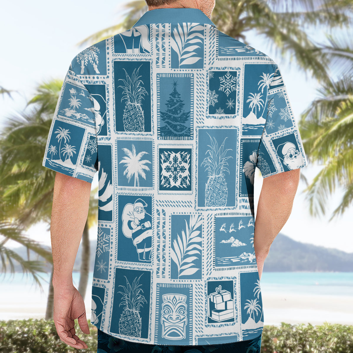 Hawaii Christmas Retro Patchwork Hawaiian Shirt Aquamarine - Wonder Print Shop