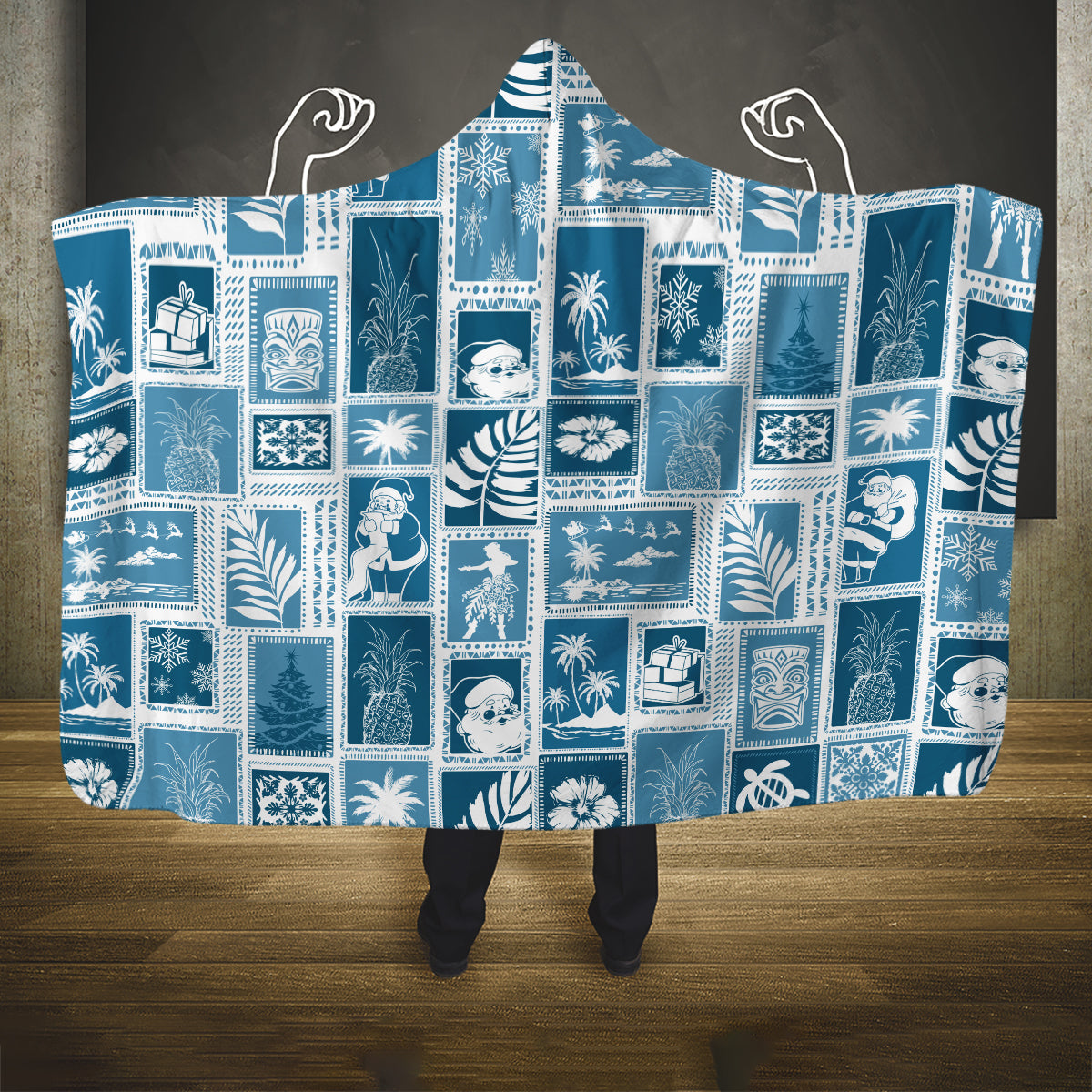 hawaii-christmas-retro-patchwork-hooded-blanket-aquamarine