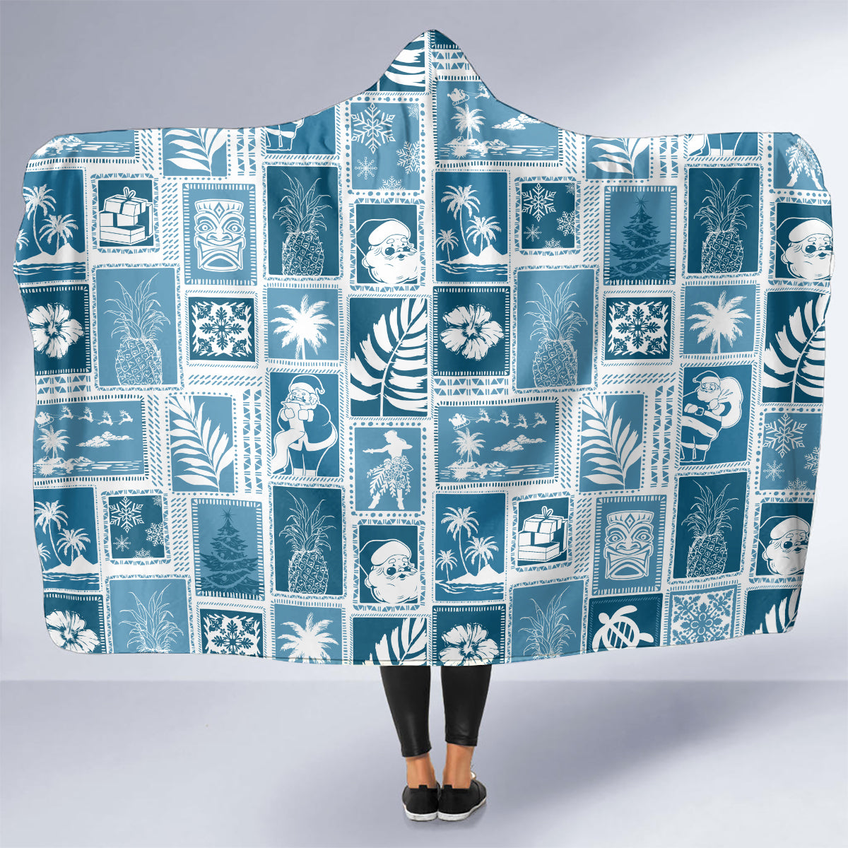 hawaii-christmas-retro-patchwork-hooded-blanket-aquamarine