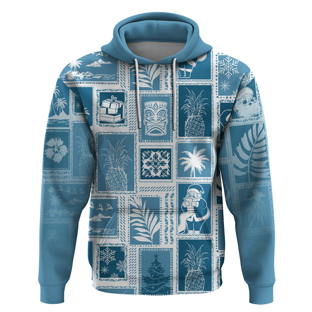 Hawaii Christmas Retro Patchwork Hoodie Aquamarine - Wonder Print Shop