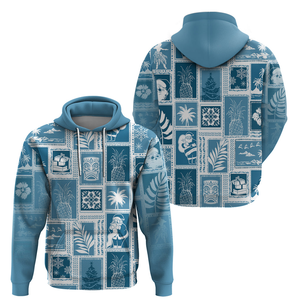 Hawaii Christmas Retro Patchwork Hoodie Aquamarine - Wonder Print Shop