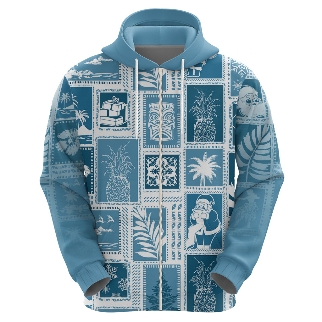 Hawaii Christmas Retro Patchwork Hoodie Aquamarine - Wonder Print Shop