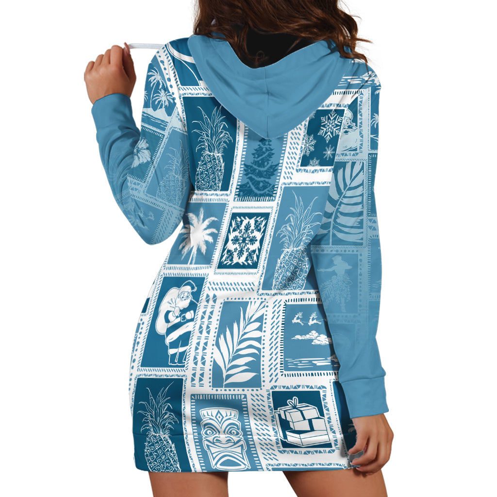 Hawaii Christmas Retro Patchwork Hoodie Dress Aquamarine - Wonder Print Shop