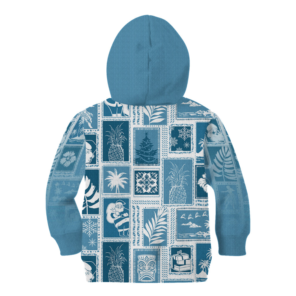 Hawaii Christmas Retro Patchwork Kid Hoodie Aquamarine - Wonder Print Shop