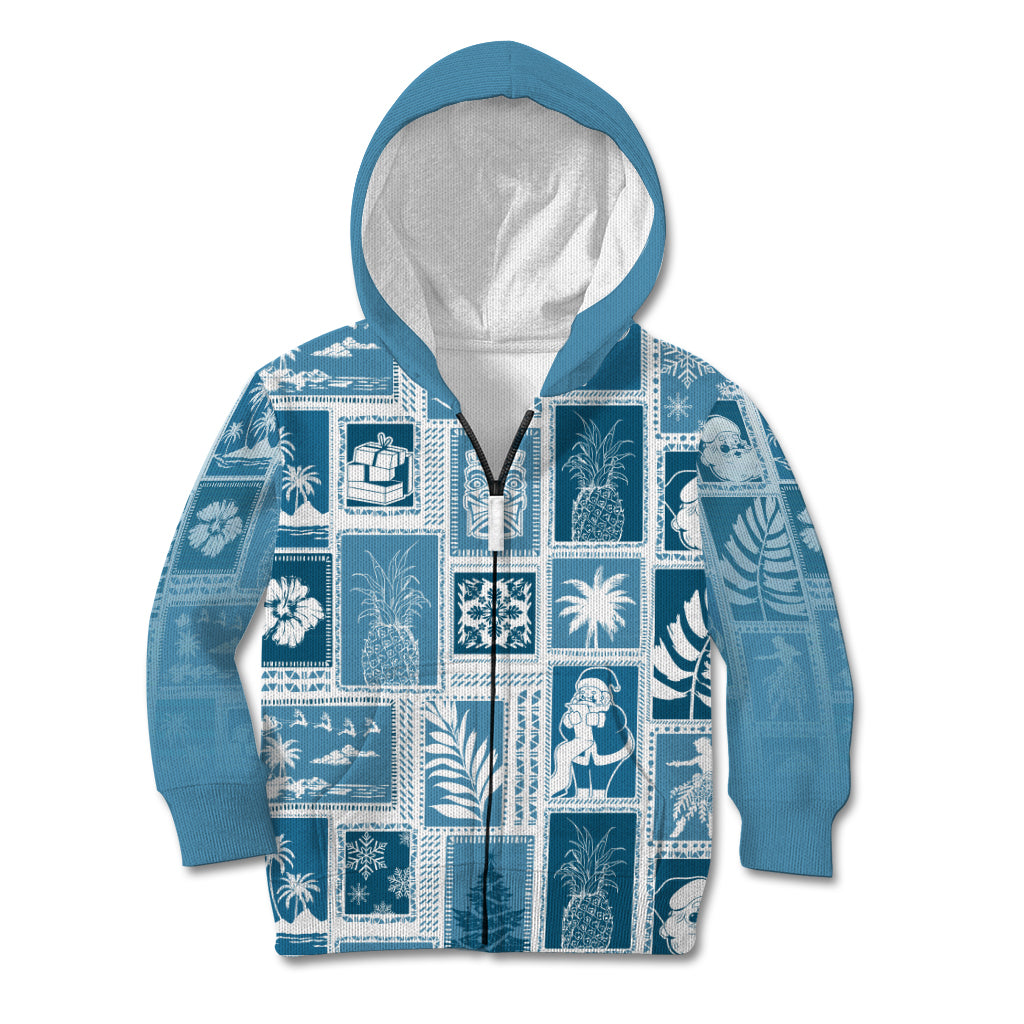 Hawaii Christmas Retro Patchwork Kid Hoodie Aquamarine - Wonder Print Shop