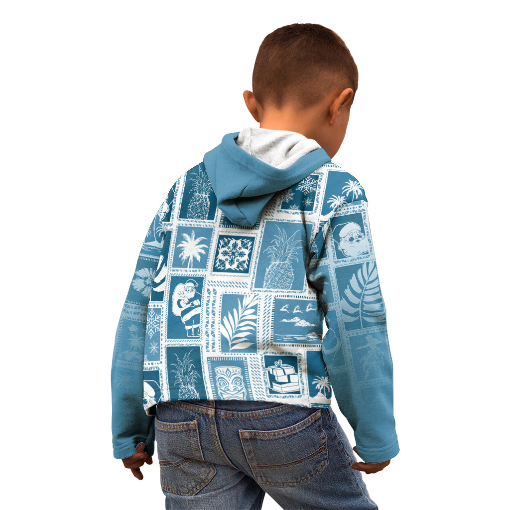 Hawaii Christmas Retro Patchwork Kid Hoodie Aquamarine - Wonder Print Shop