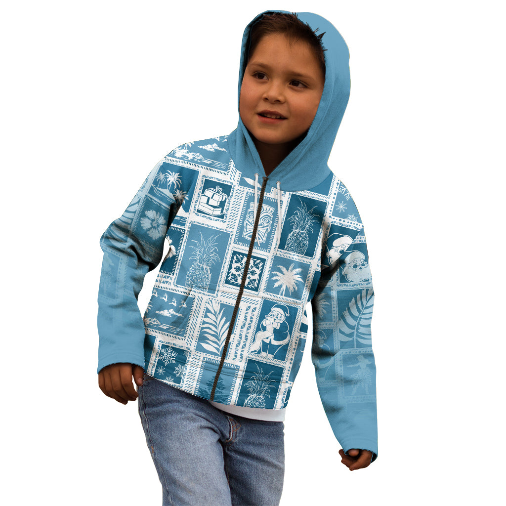 Hawaii Christmas Retro Patchwork Kid Hoodie Aquamarine - Wonder Print Shop