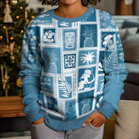 Hawaii Christmas Kid Ugly Christmas Sweater Retro Patchwork - Aquamarine - Wonder Print Shop