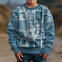 Hawaii Christmas Kid Ugly Christmas Sweater Retro Patchwork - Aquamarine - Wonder Print Shop