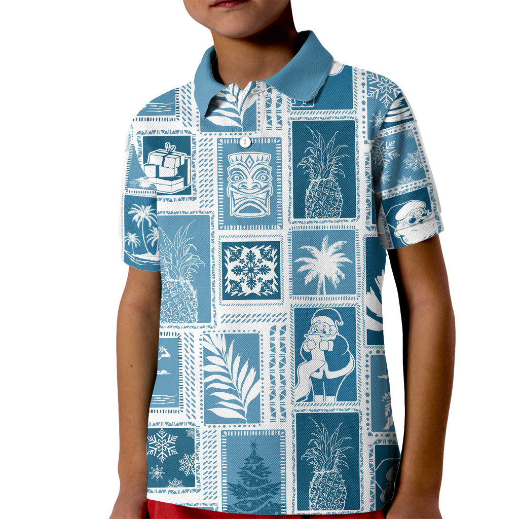 Hawaii Christmas Retro Patchwork Kid Polo Shirt Aquamarine - Wonder Print Shop
