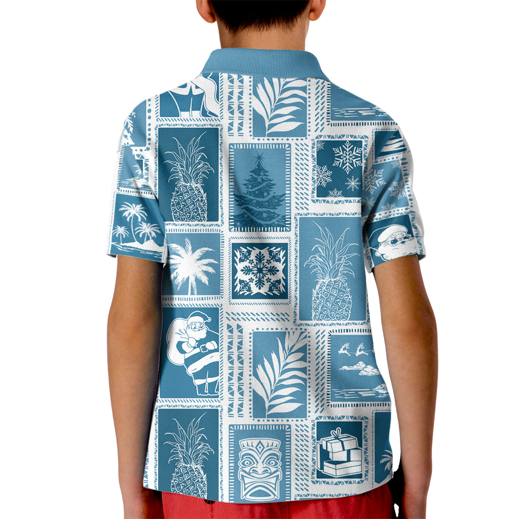 Hawaii Christmas Retro Patchwork Kid Polo Shirt Aquamarine - Wonder Print Shop