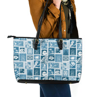 Hawaii Christmas Retro Patchwork Leather Tote Bag Aquamarine - Wonder Print Shop