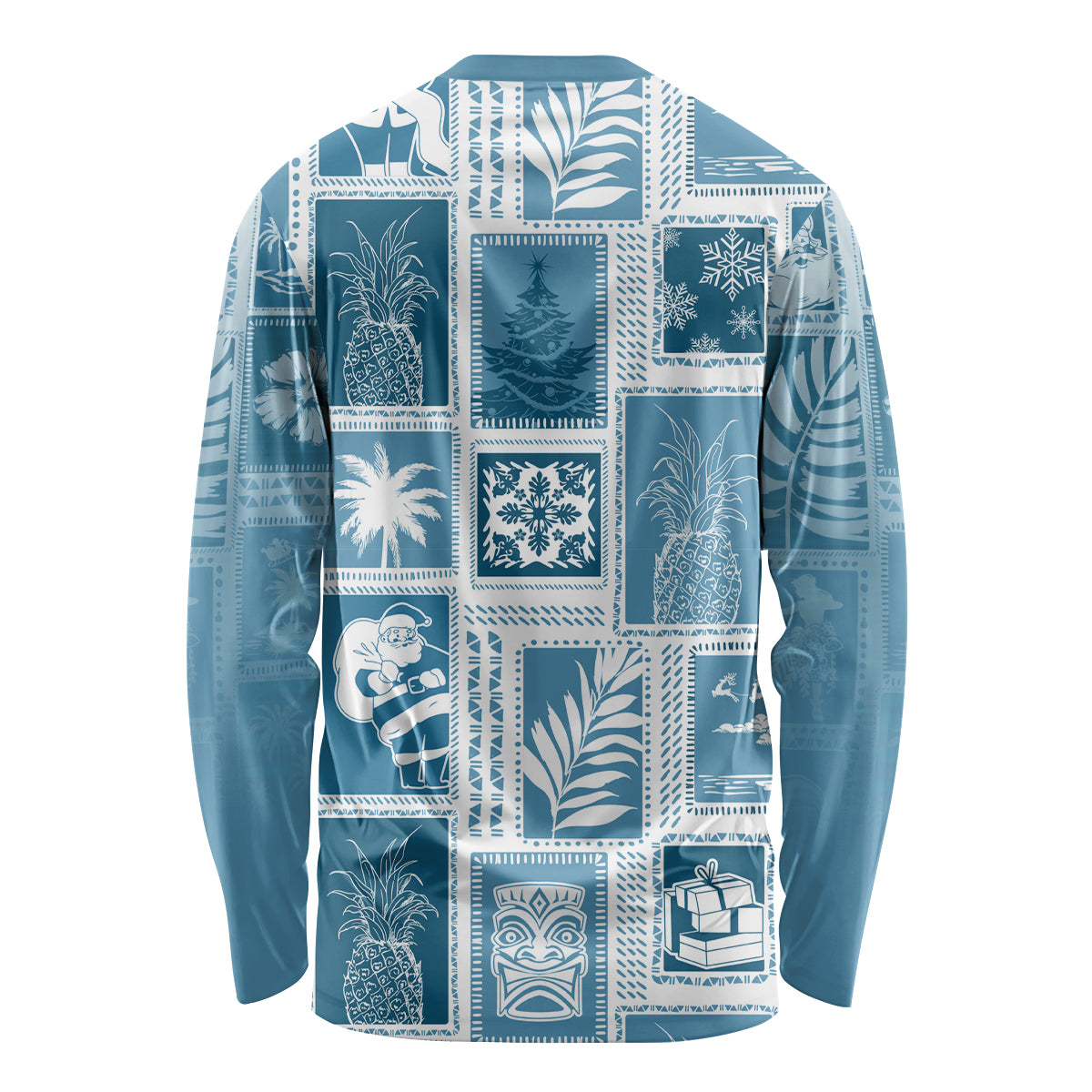 Hawaii Christmas Retro Patchwork Long Sleeve Shirt Aquamarine - Wonder Print Shop