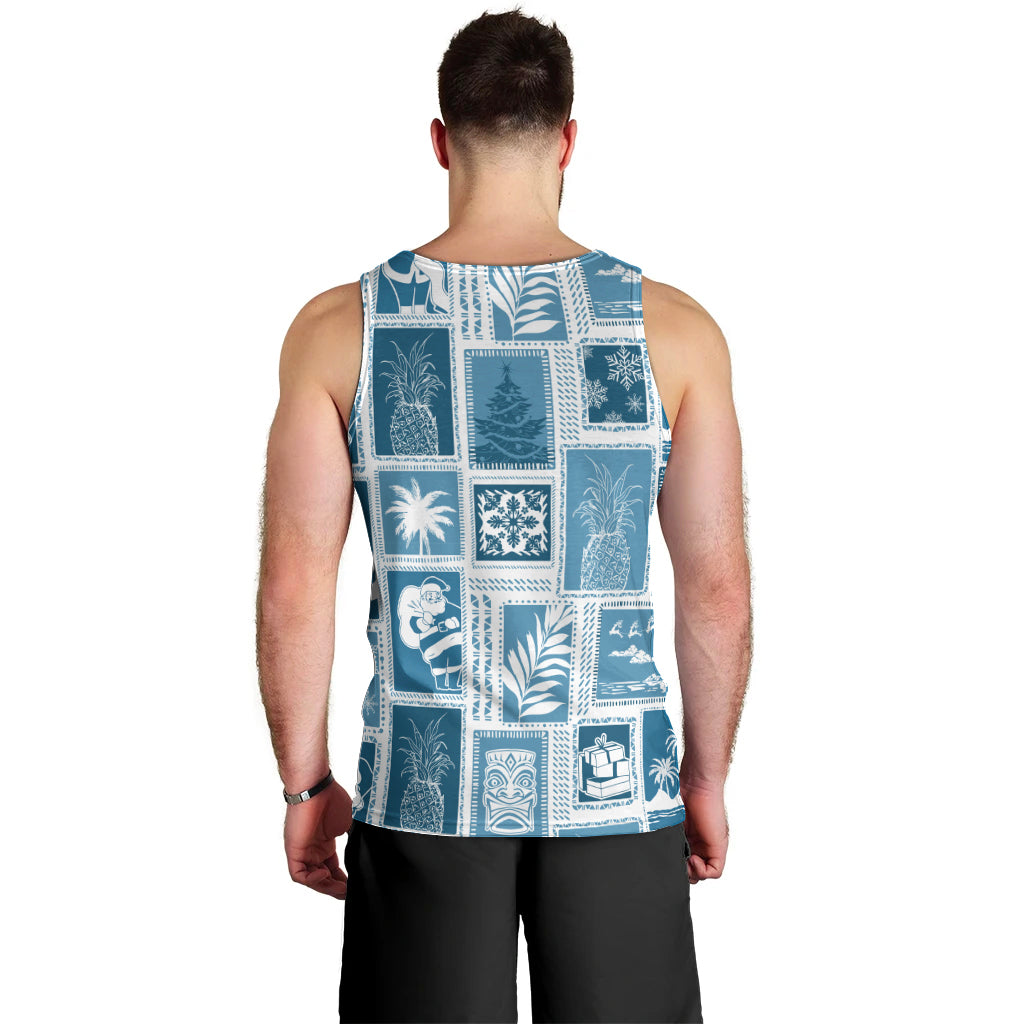 Hawaii Christmas Retro Patchwork Men Tank Top Aquamarine - Wonder Print Shop