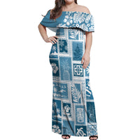 Hawaii Christmas Retro Patchwork Off Shoulder Maxi Dress Aquamarine - Wonder Print Shop