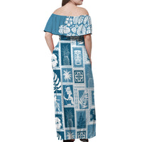 Hawaii Christmas Retro Patchwork Off Shoulder Maxi Dress Aquamarine - Wonder Print Shop