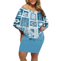 Hawaii Christmas Retro Patchwork Off Shoulder Short Dress Aquamarine - Wonder Print Shop