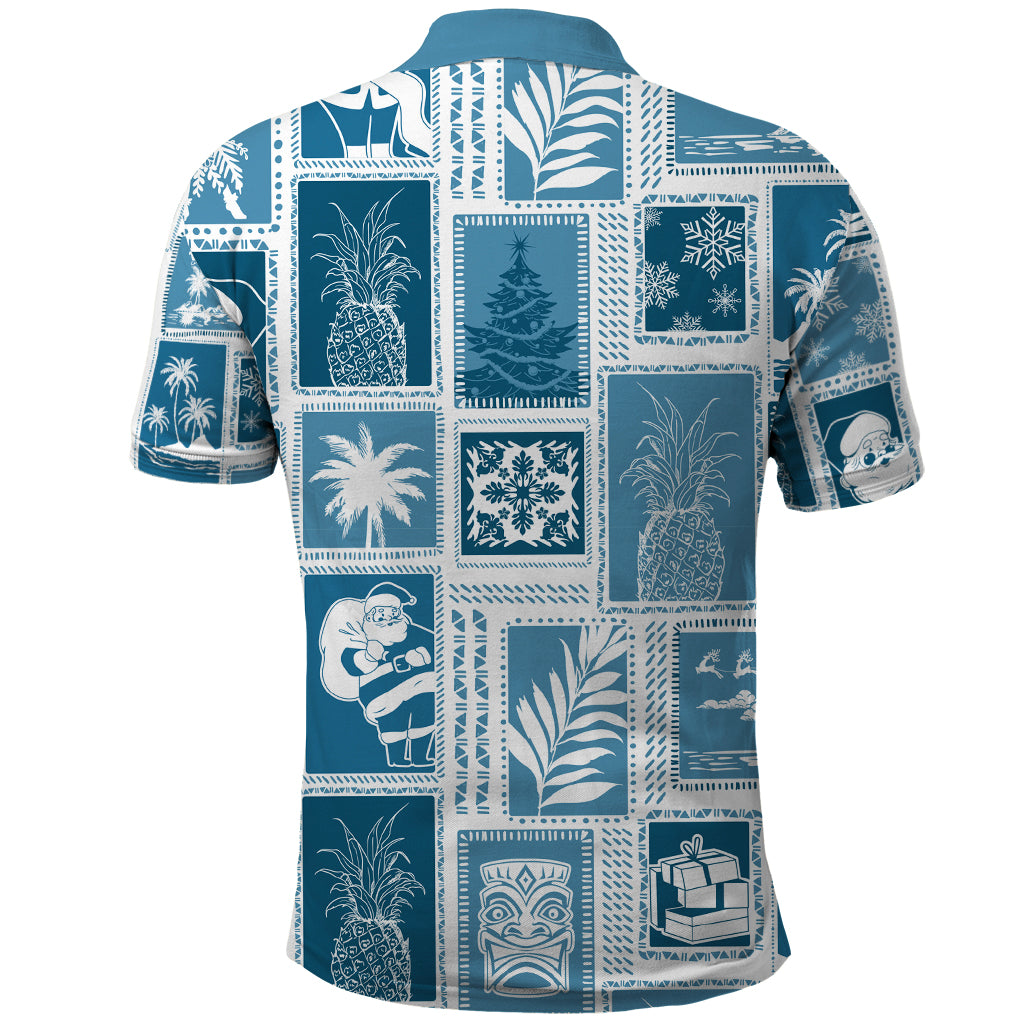 Hawaii Christmas Retro Patchwork Polo Shirt Aquamarine - Wonder Print Shop