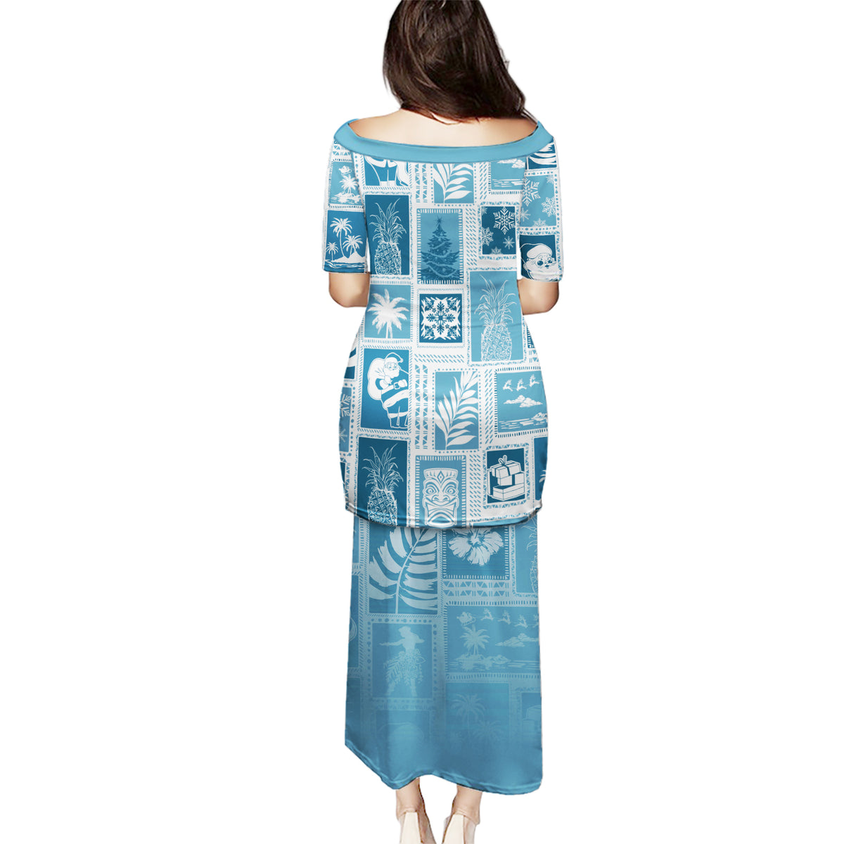 Hawaii Christmas Retro Patchwork Puletasi Aquamarine - Wonder Print Shop