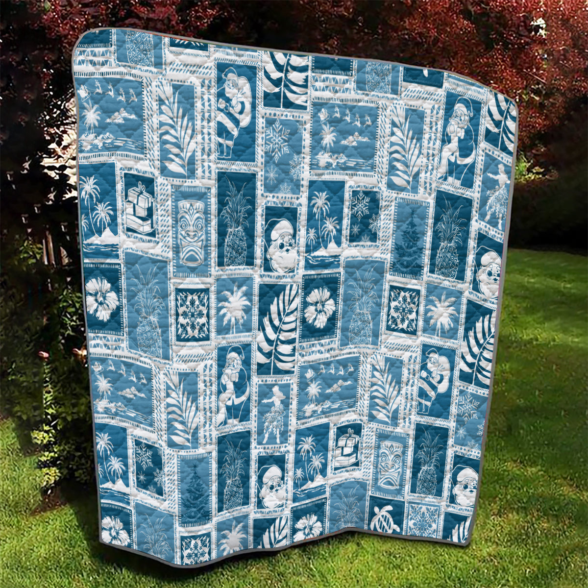 Hawaii Christmas Retro Patchwork Quilt Aquamarine - Wonder Print Shop